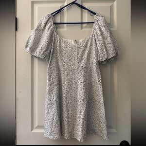 Forever 21 White Mini Dress with Puff Sleeves Black Dot Print